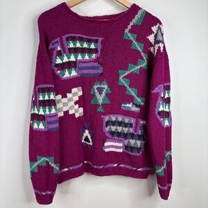 Vintage 90s Segrets Sun Prints Sweater L Geometric Boho Retro Artsy Southwestern